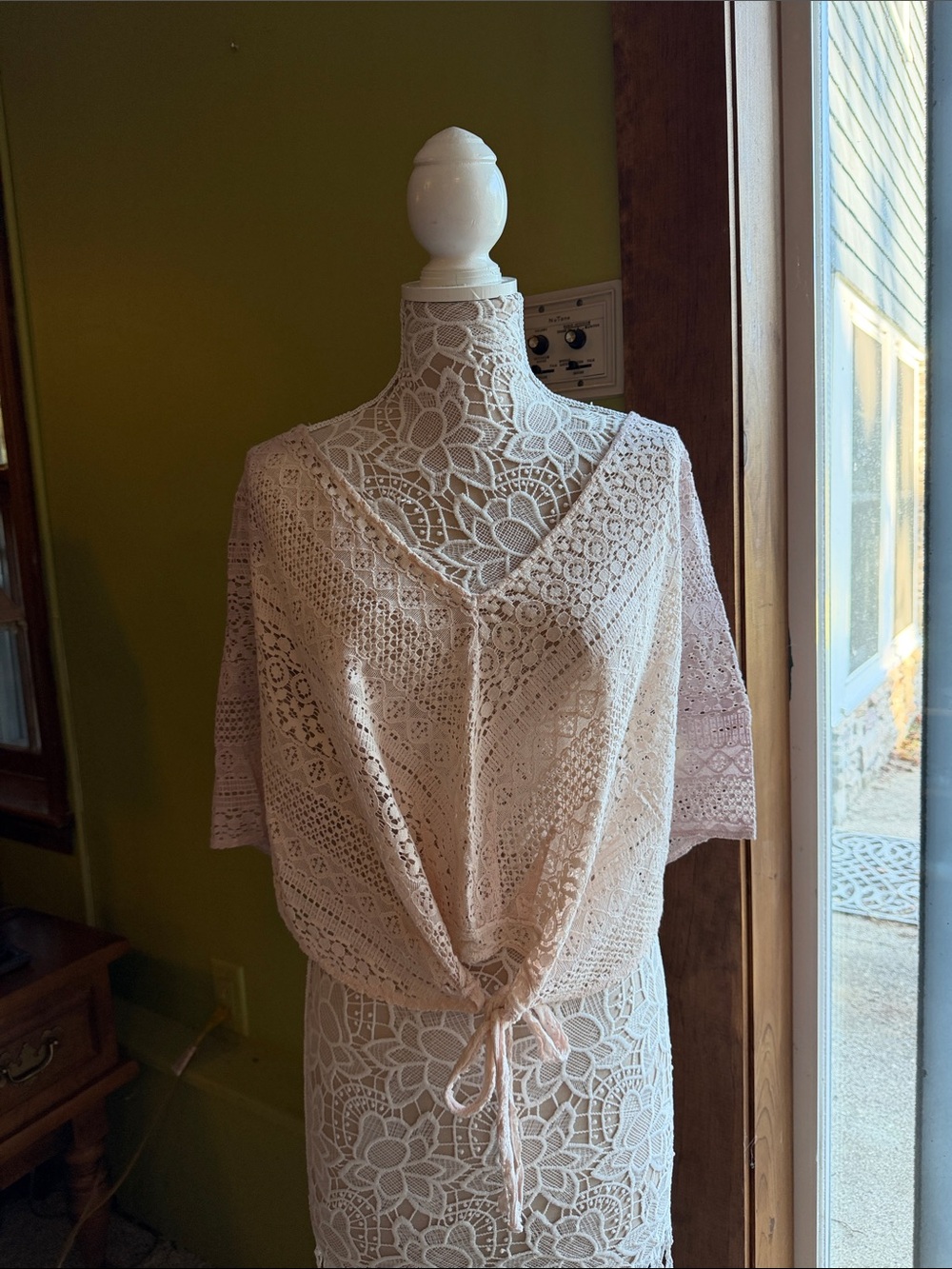 Free People Crochet Tie-Front Top in Light Pink